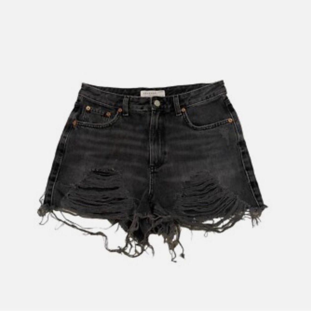 Topshop Black Distressed Jean Shorts